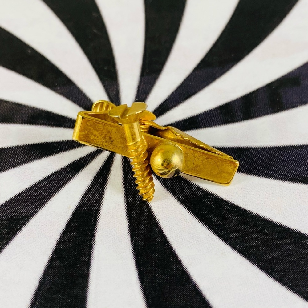 RARE Vintage gold-tone “Screw Ball” campy kitschy tie clip 60s